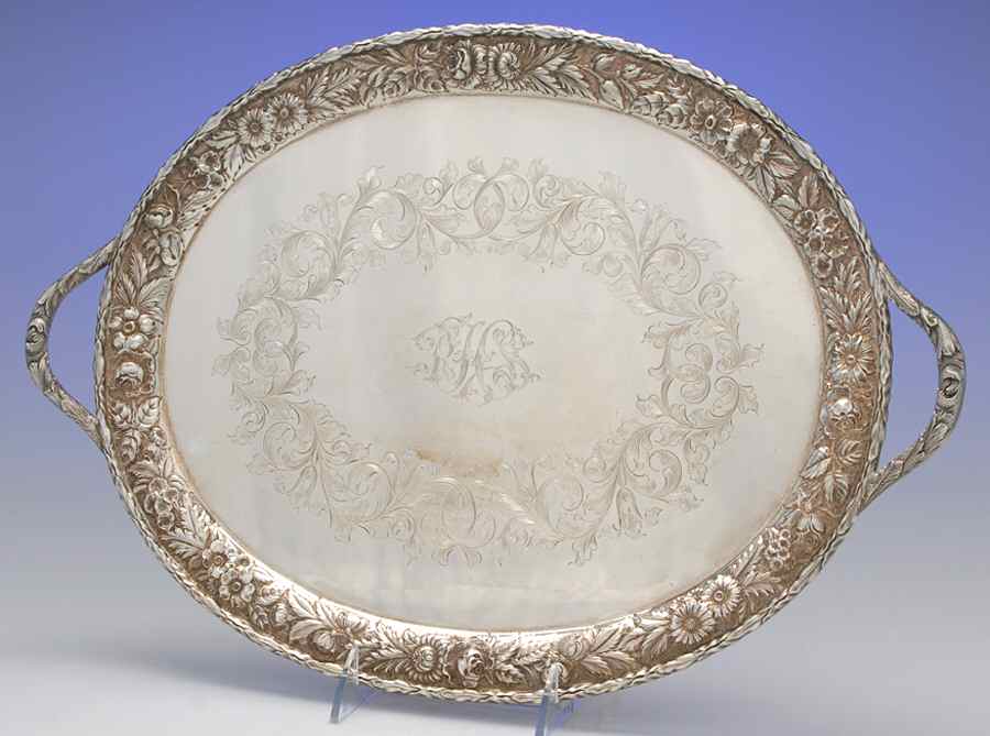 Repousse-Full Chased-Hand Chased 15" Demitasse Tray by Kirk Stieff-1