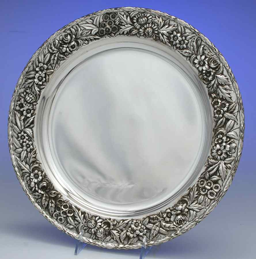 Repousse-Full Chased-Hand Chased 13" Round Tray by Kirk Stieff-1