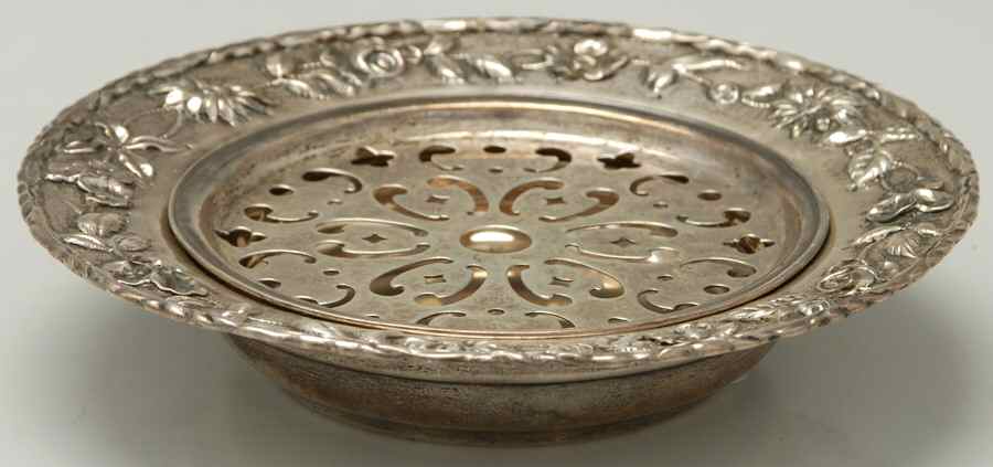 Repousse-Full Chased-Hand Chased Round Open Butter with Strainer by Kirk Stieff-1