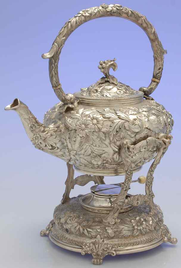 Repousse-Full Chased-Hand Chased Kettle, Stand & Burner by Kirk Stieff-1