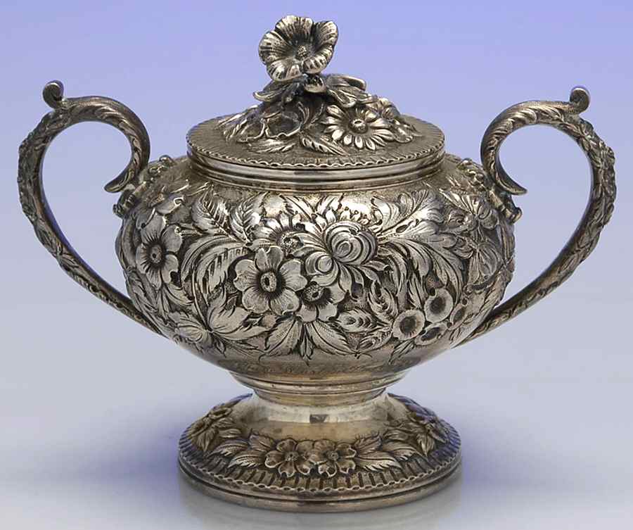 Repousse-Full Chased-Hand Chased Sugar Bowl with Lid by Kirk Stieff-1