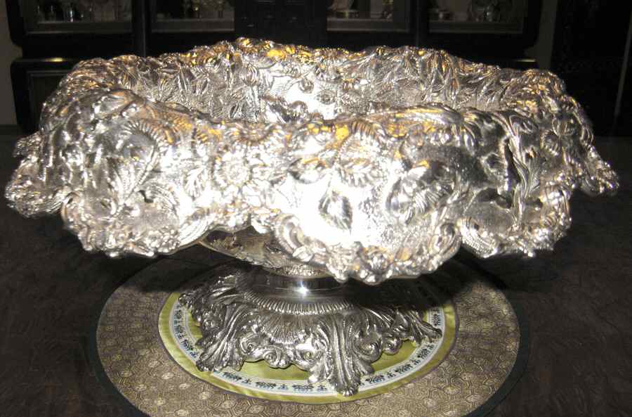 Repousse-Full Chased-Hand Chased Round Sterling Footed Centerpiece by Kirk Stieff-1