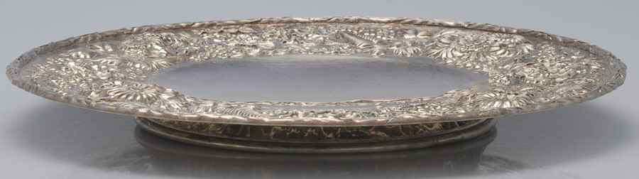 Repousse-Full Chased-Hand Chased Pedestal Sandwich/Cake Plate by Kirk Stieff-1