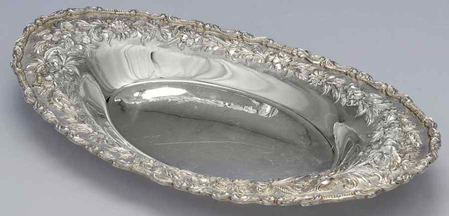 Repousse-Full Chased-Hand Chased 12" Bread Tray by Kirk Stieff-1