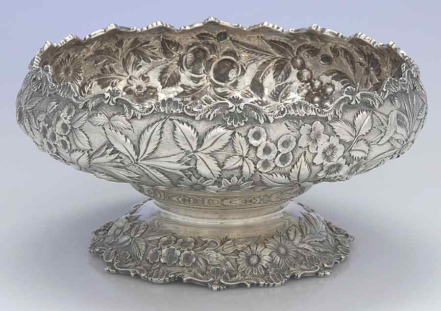 Repousse-Full Chased-Hand Chased 10" Round Pedestal Centerpiece by Kirk Stieff-1