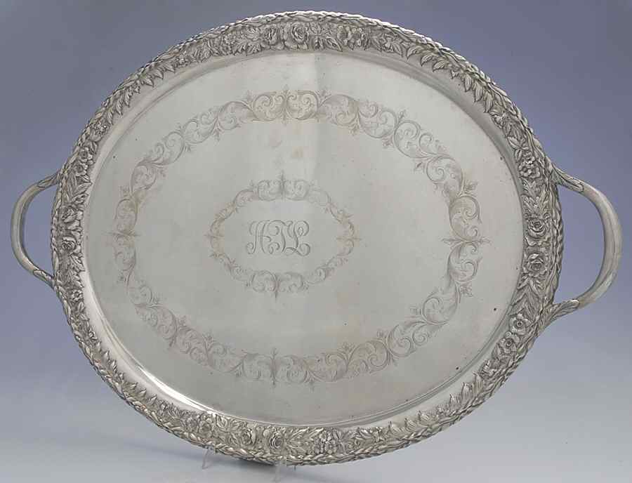 Repousse-Full Chased-Hand Chased Large Waiter Tray by Kirk Stieff-1