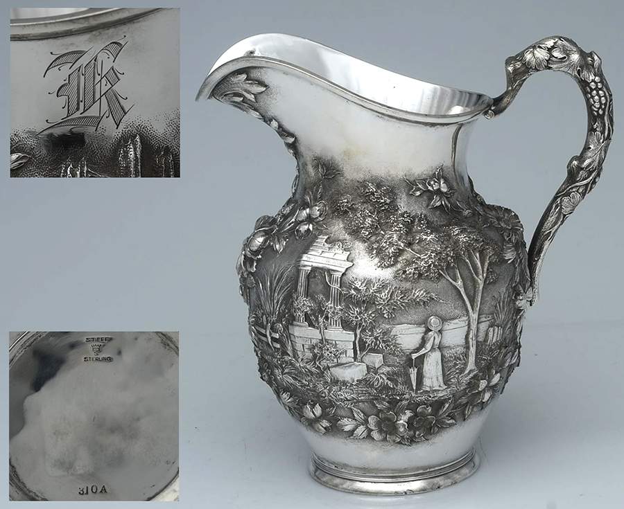 Repousse-Full Chased-Landscape (Sterling) Sterling Water Pitcher by Kirk Stieff-1