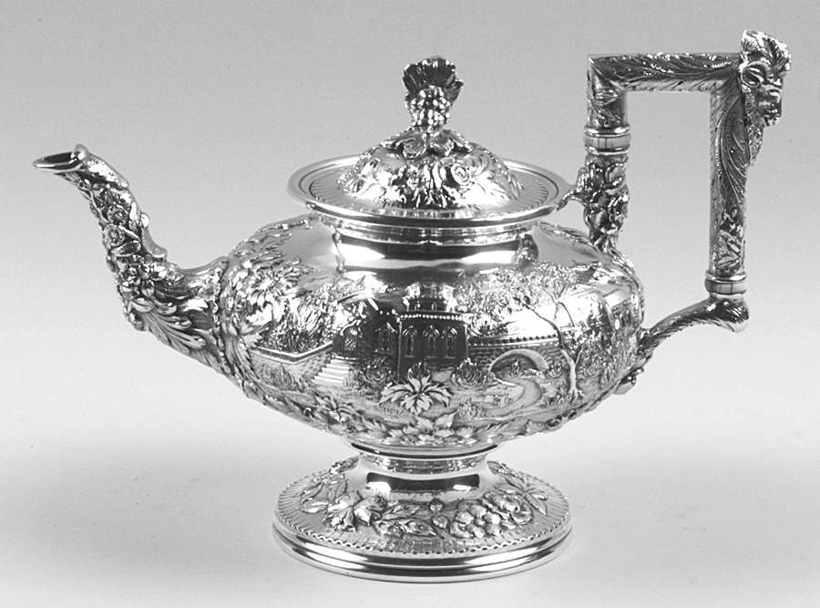 Repousse-Full Chased-Landscape (Sterling) Teapot by Kirk Stieff-1
