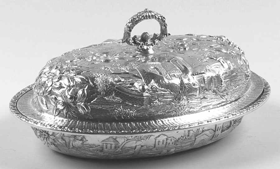 Repousse-Full Chased-Landscape (Sterling) Sterling Double Vegetable by Kirk Stieff-1