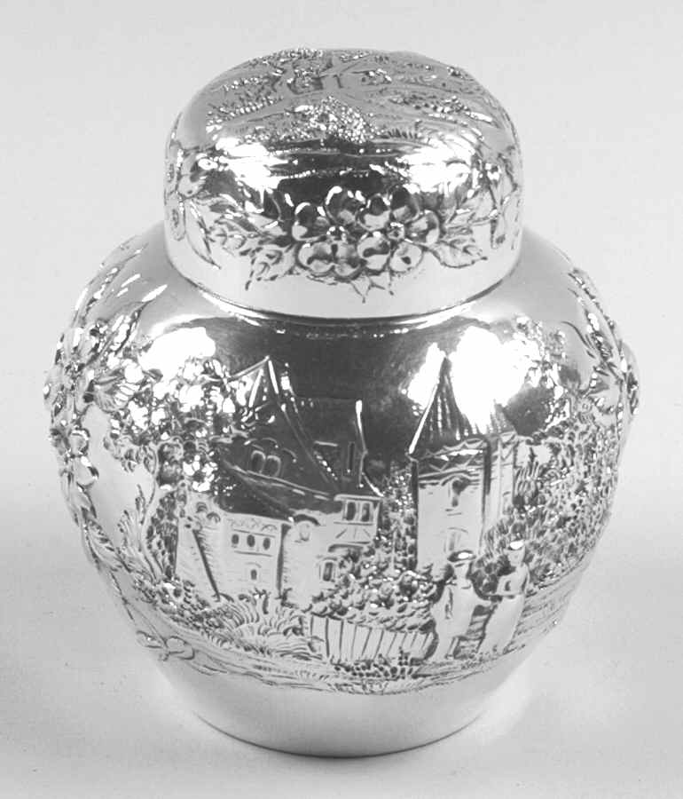 Repousse-Full Chased-Landscape (Sterling) Tea Caddy & Lid by Kirk Stieff-1