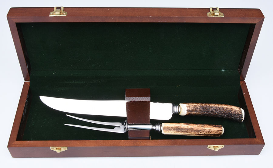 Stag (Stainless) 2 Piece Large Carving Set,Stainless Blade w/Box by Kirk & Matz-1