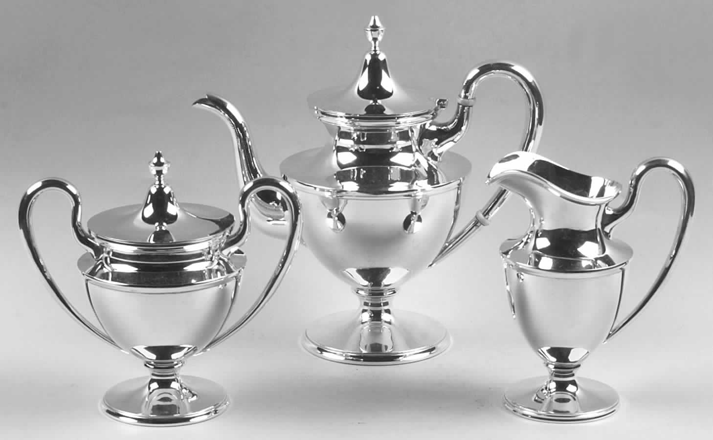 Colonial (Sterling, 0650, Hollowware) 3 Piece Tea Set (STP, SCR, SSU) by Kirk Stieff-1