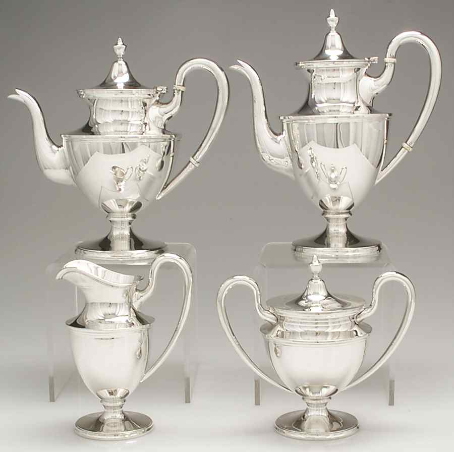 Colonial (Sterling, 0650, Hollowware) 4 Piece Tea Set (SCP, STP, SCR, SSU) by Kirk Stieff-1