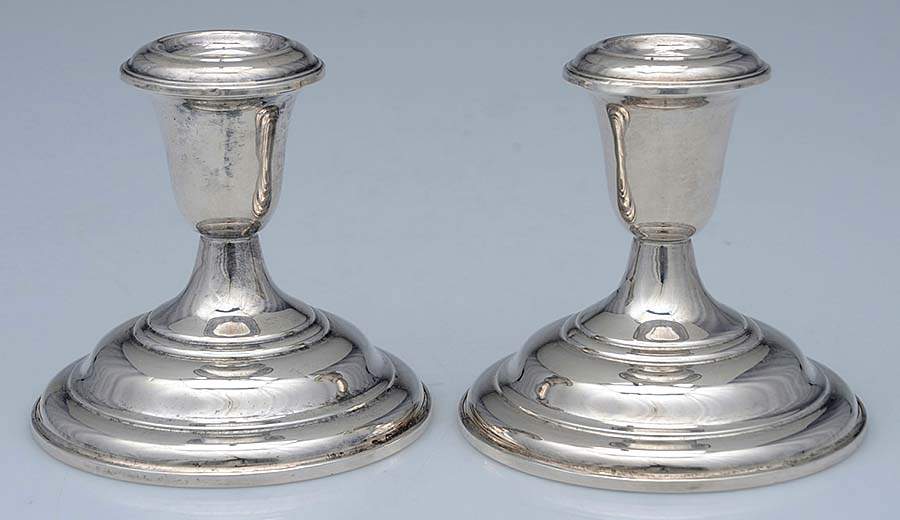 Calvert-Old Maryland Plain (Sterling, Hollowware) Pair of Weighted Candleholders by Kirk Stieff-1