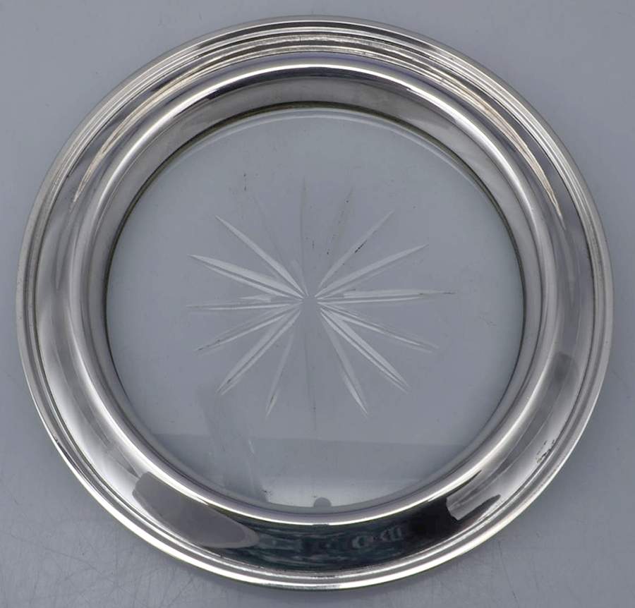 Calvert-Old Maryland Plain (Sterling, Hollowware) Crystal Wine Coaster with Sterling Lip by Kirk Stieff-1
