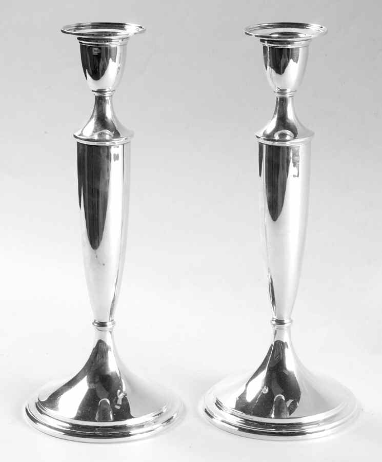 Calvert-Old Maryland Plain (Sterling, Hollowware) Pair of 12" Weighted Candlesticks by Kirk Stieff-1
