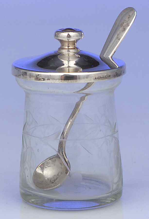 Calvert-Old Maryland Plain (Sterling, Hollowware) Crystal Mustard with Sterling Lid by Kirk Stieff-1