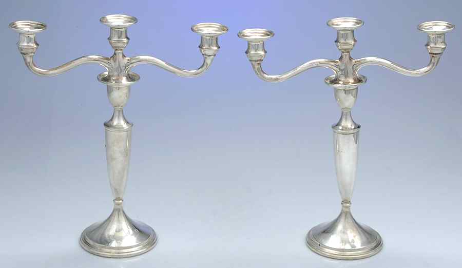 Calvert-Old Maryland Plain (Sterling, Hollowware) Pair of 13" Weighted 3 Light Candelabra by Kirk Stieff-1