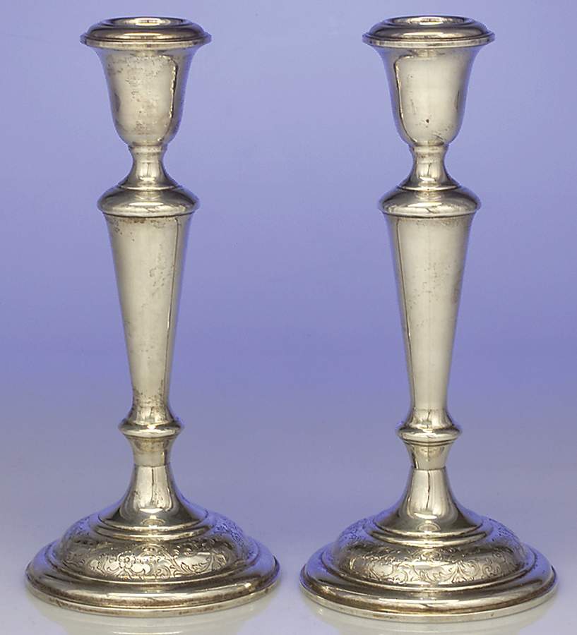 Old Maryland-Engv (Sterling, Hollowware) Pair of Weighted Candlesticks by Kirk Stieff-1