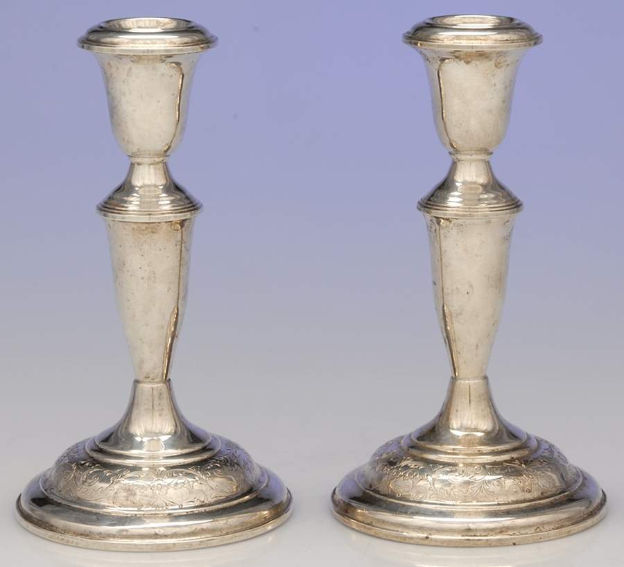 Old Maryland-Engv (Sterling, Hollowware) Pair of Weighted Candlesticks by Kirk Stieff-1