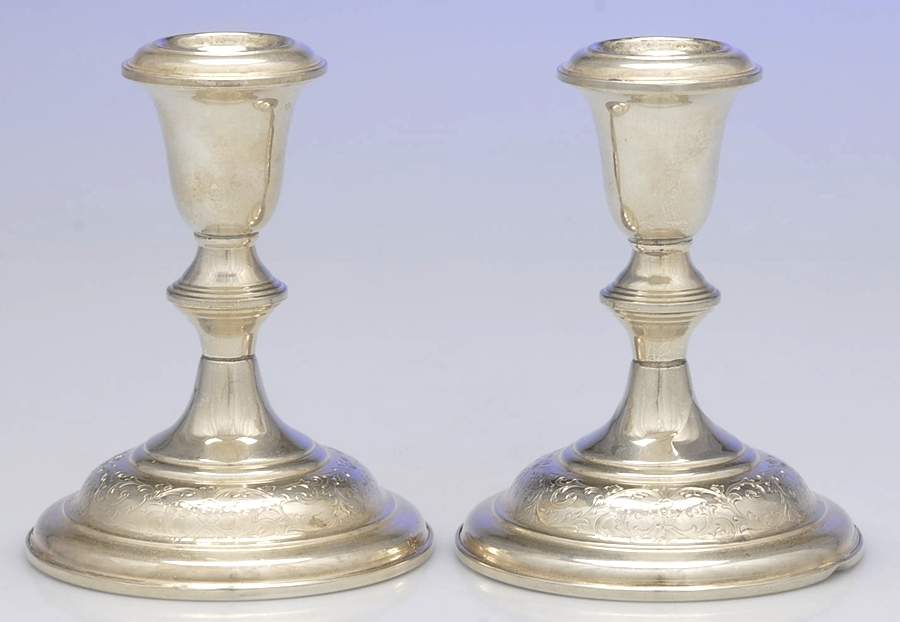 Old Maryland-Engv (Sterling, Hollowware) Pair of Weighted Candleholders by Kirk Stieff-1