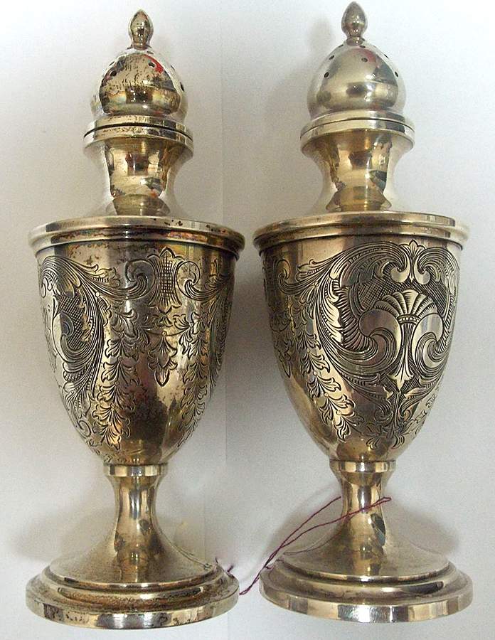 Old Maryland-Engv (Sterling, Hollowware) Salt and Pepper Set by Kirk Stieff-1