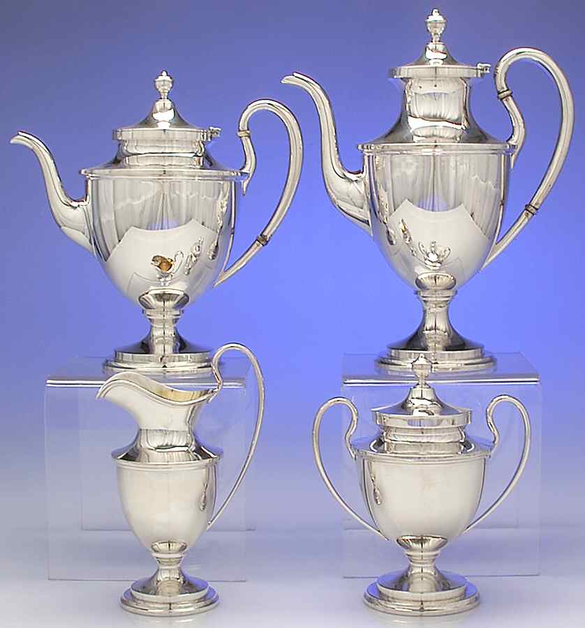 Calvert-Old Maryland Plain (Sterling, Hollowware) 4 Piece Tea Set (SCP, STP, SCR, SSU) by Kirk Stieff-1