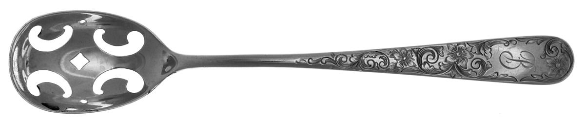 Old Maryland-Engv (Sterling, 1936, No Monos) Pierced Bowl Short Handle Olive Spoon by Kirk Stieff-1