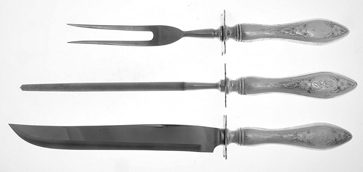 Lady Claire-Hand Engraved (Sterling, 1925) (3 Pc)Carving Set-Lg Stnbl/Roast w/Sterling Guard by Kirk Stieff-1