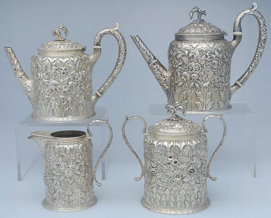 Repousse (Coin, Hollowware, No Landscape) 4 Piece Tea Set (SCP2, STP2, SCR2, SSU2) by Kirk Stieff-1