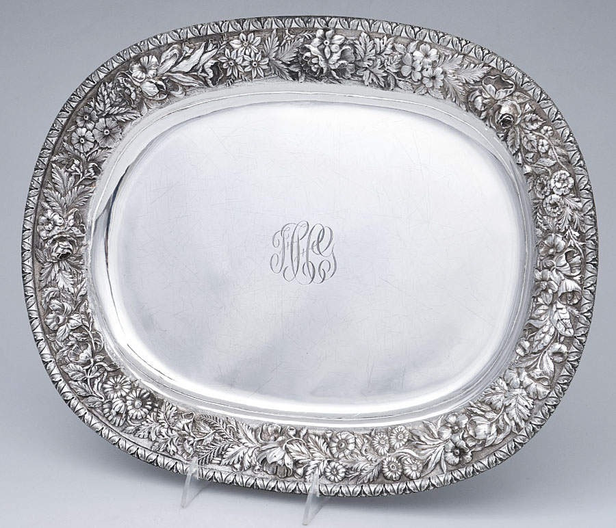 Repousse (Coin, Hollowware, No Landscape) 17" Oval Serving Platter by Kirk Stieff-1