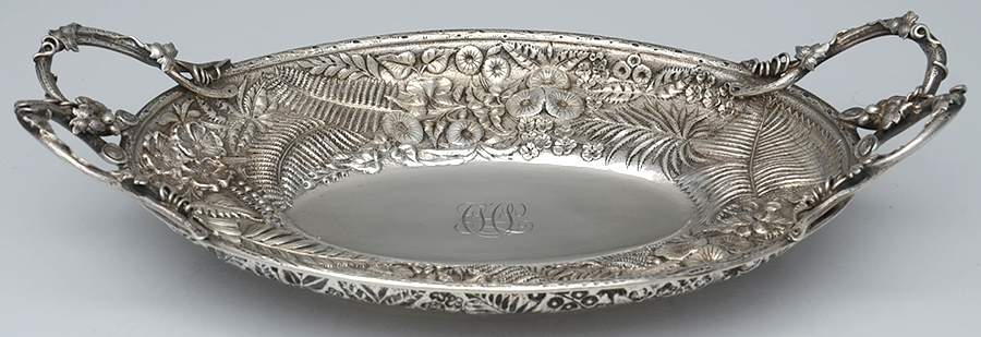 Repousse (Coin, Hollowware, No Landscape) 14" Footed Handled Bread Tray by Kirk Stieff-1
