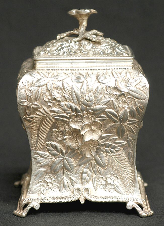 Repousse (Coin, Hollowware, No Landscape) Tea Caddy & Lid by Kirk Stieff-1