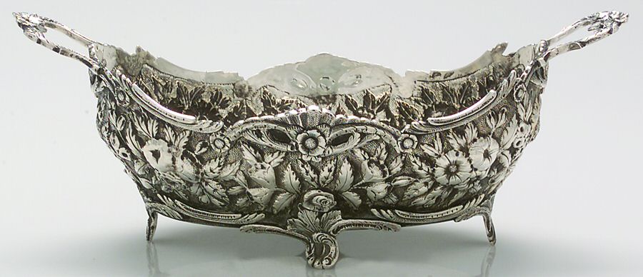 Repousse (Coin, Hollowware, No Landscape) 9" 4 Toed Oval Vegetable by Kirk Stieff-1