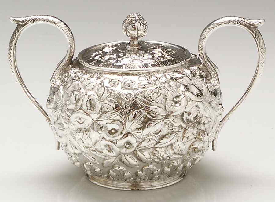 Repousse (Coin, Hollowware, No Landscape) Mini Sugar Bowl & Lid by Kirk Stieff-1