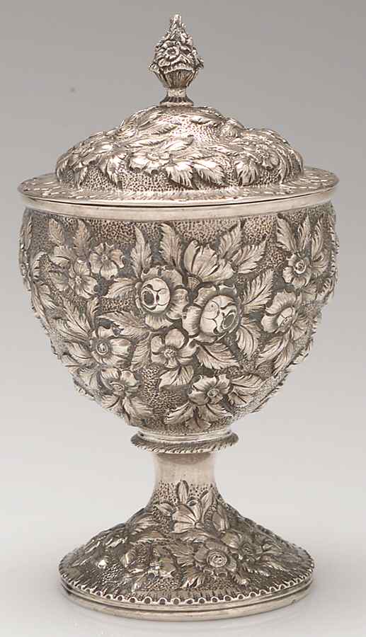 Repousse (Coin, Hollowware, No Landscape) Sugar Vase & Lid by Kirk Stieff-1