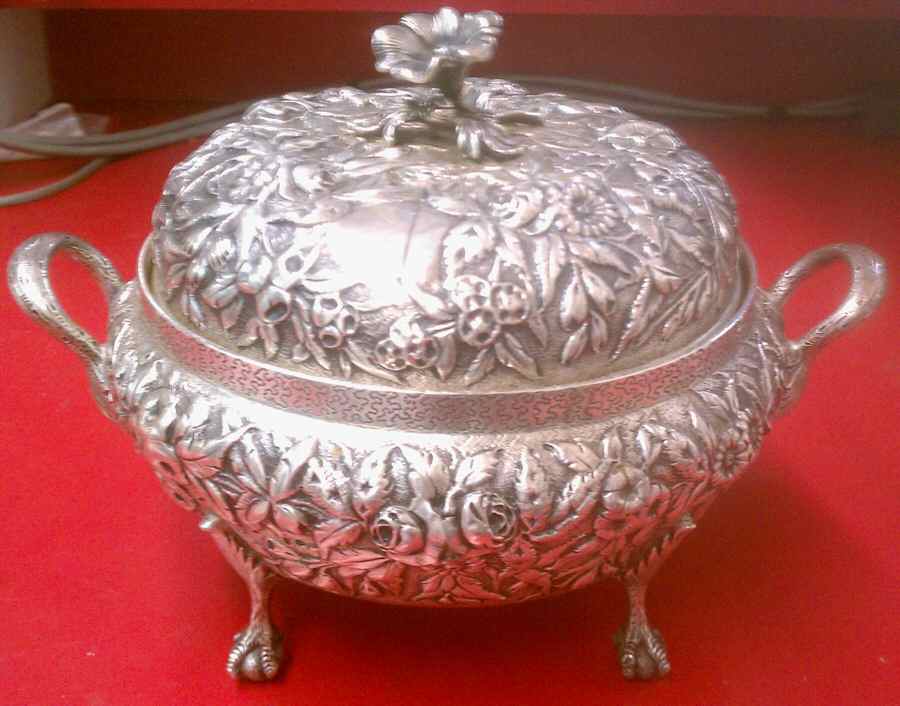 Repousse (Coin, Hollowware, No Landscape) Round Covered Vegetable Bowl by Kirk Stieff-1