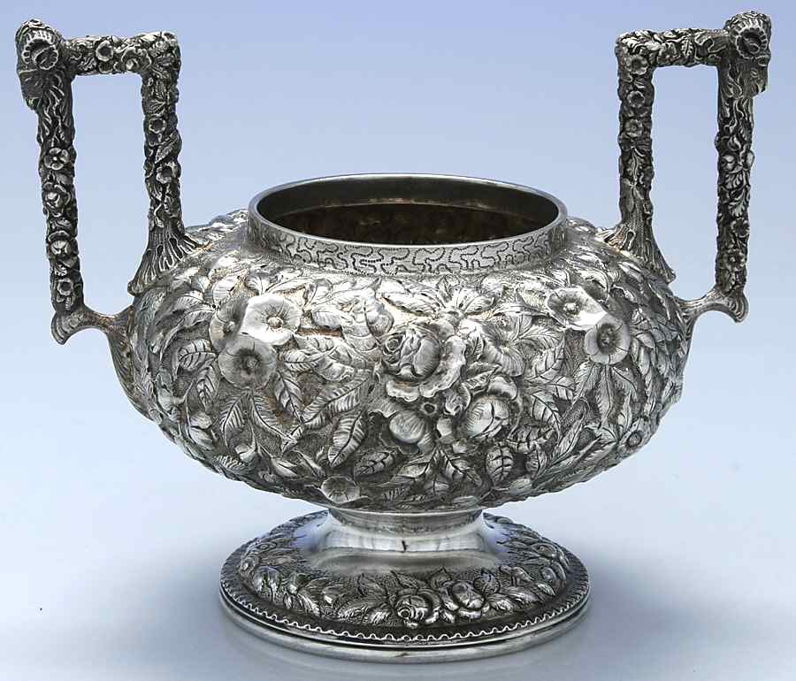 Repousse-Ram's Head (Coin, Full Chased) Sugar Bowl-Missing Lid by Kirk Stieff-1