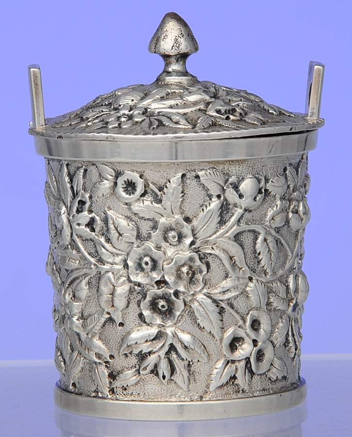 Repousse (Coin, Hollowware, No Landscape) Solid Condiment Serving Pot & Lid by Kirk Stieff-1