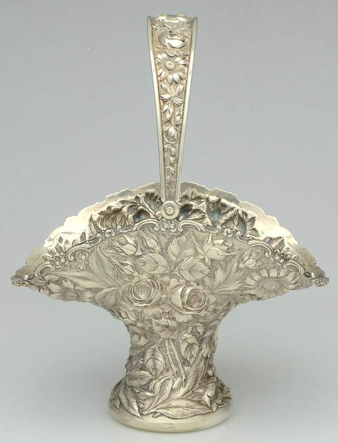 Stieff Rose (Sterling, 1892, Hollowware) 11" Oval Handled Pedestal Basket by Kirk Stieff-1