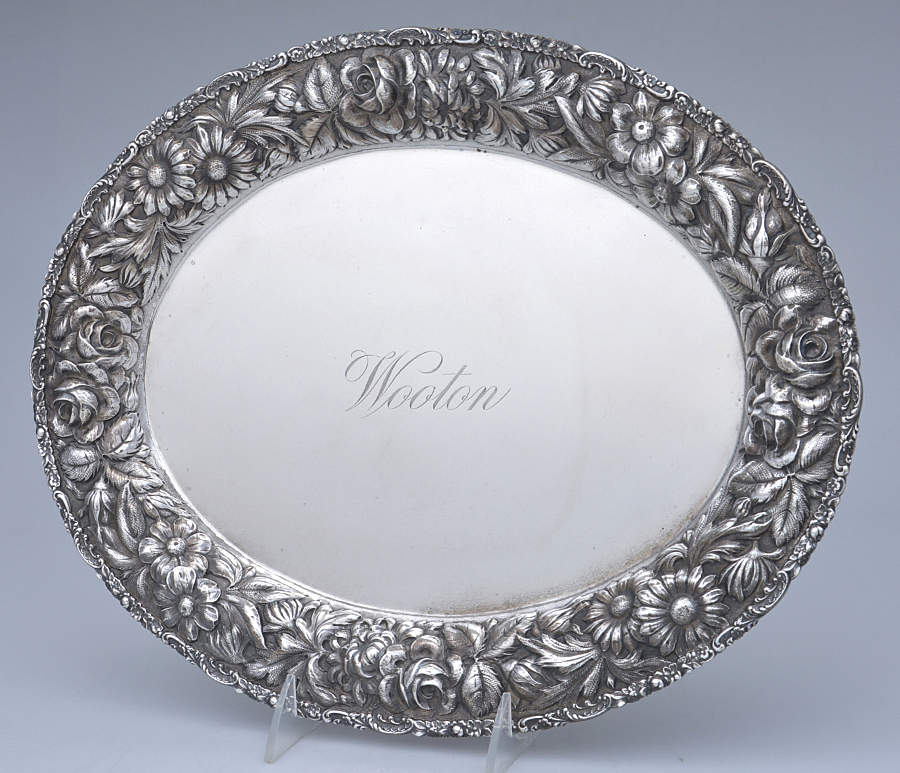 Stieff Rose (Sterling, 1892, Hollowware) 14" Oval Serving Platter by Kirk Stieff-1