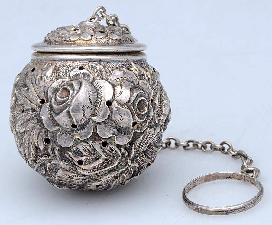 Stieff Rose (Sterling, 1892, Hollowware) Tea Ball with Chain by Kirk Stieff-1