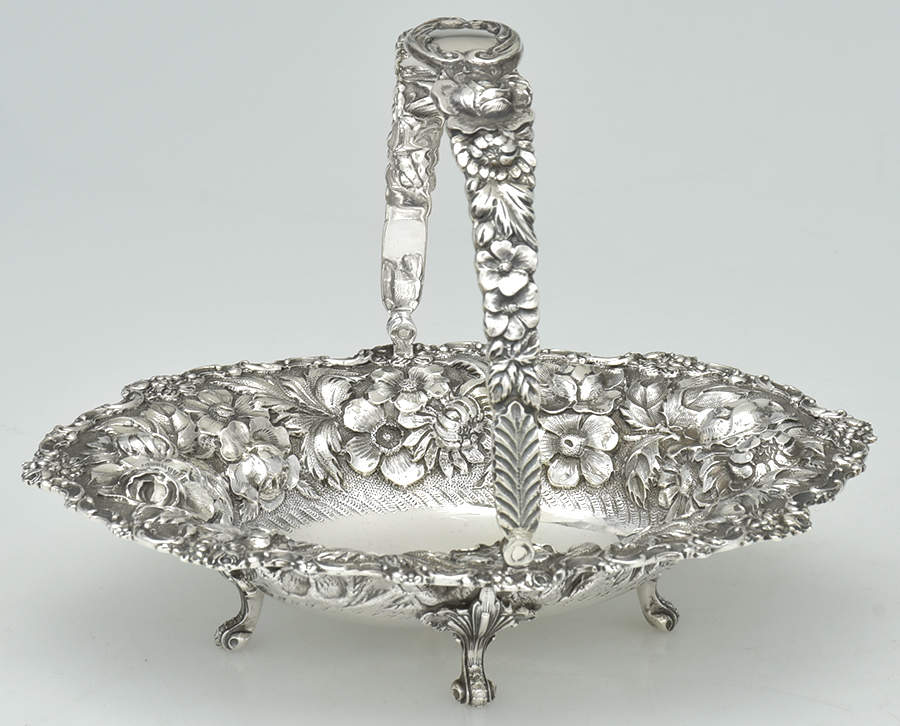 Stieff Rose (Sterling, 1892, Hollowware) Oval Handled Pedestal Basket by Kirk Stieff-1