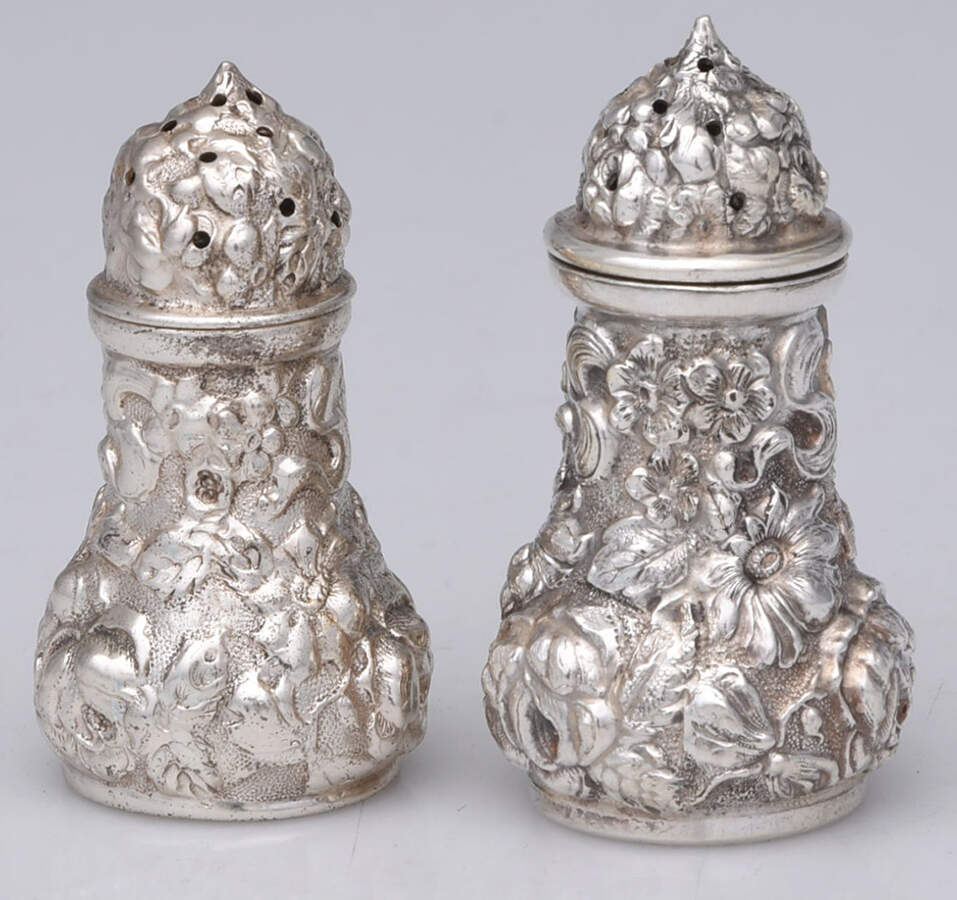 Stieff Rose (Sterling, 1892, Hollowware) Individual Salt and Pepper Set by Kirk Stieff-1