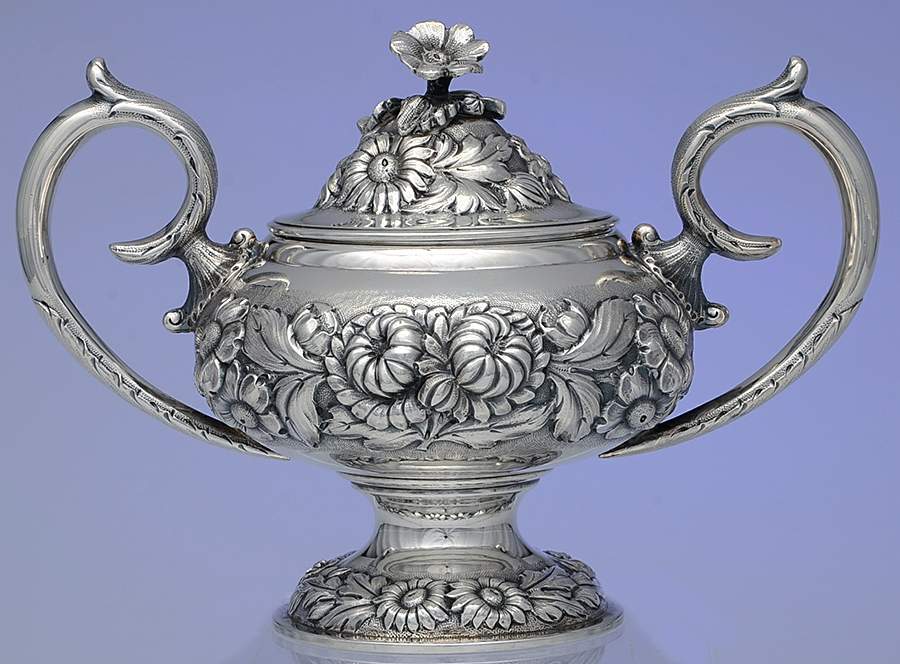 Stieff Rose (Sterling, 1892, Hollowware) Sugar Bowl with Lid by Kirk Stieff-1
