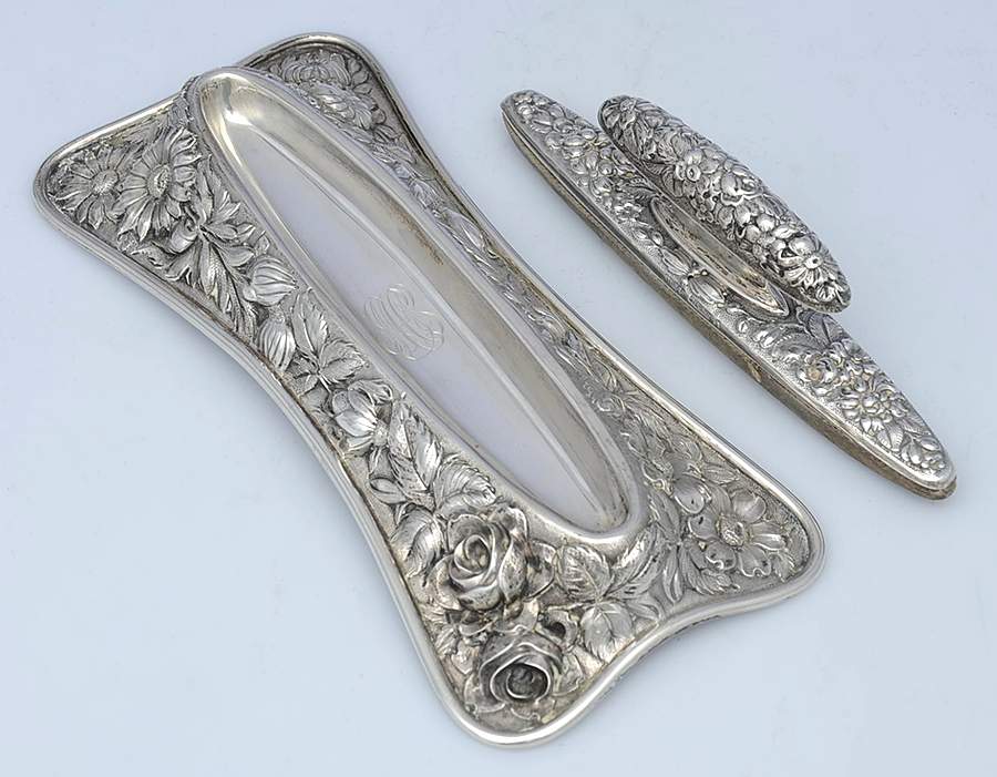 Stieff Rose (Sterling, 1892, Hollowware) Nail Buffer & Tray Set by Kirk Stieff-1