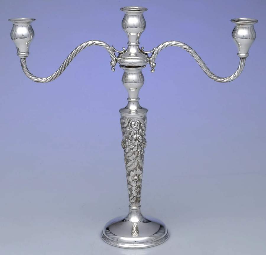 Stieff Rose (Sterling, 1892, Hollowware) 13" Weighted 3 Light Candelabra by Kirk Stieff-1