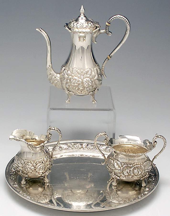 Stieff Rose (Sterling, 1892, Hollowware) 4pc Demi Set (SCPM,CRM,SUM,RT12) by Kirk Stieff-1