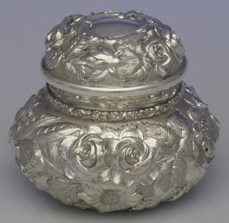 Stieff Rose (Sterling, 1892, Hollowware) Puff Box & Lid by Kirk Stieff-1