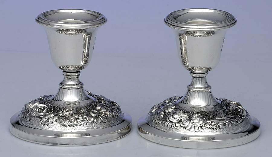 Stieff Rose (Sterling, 1892, Hollowware) Pair of Weighted Candleholders by Kirk Stieff-1